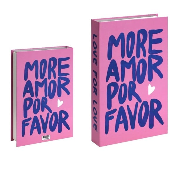 Dekoratív Hamis Kniha MORE AMOR POR FAVOR a Nápis Love for Love Rózsaszín Design 1