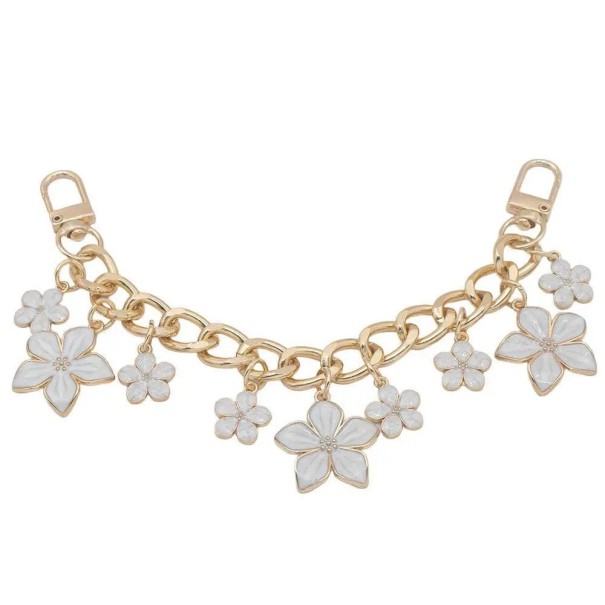 Dekorativ kæde til taske Guld kæde med hvide blomster Metal legering Elegant dekorativ kæde til taske mode accessory 1