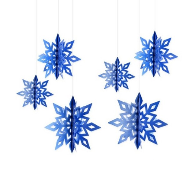Dekoratív karácsonyi hópelyhek - 6 db kék