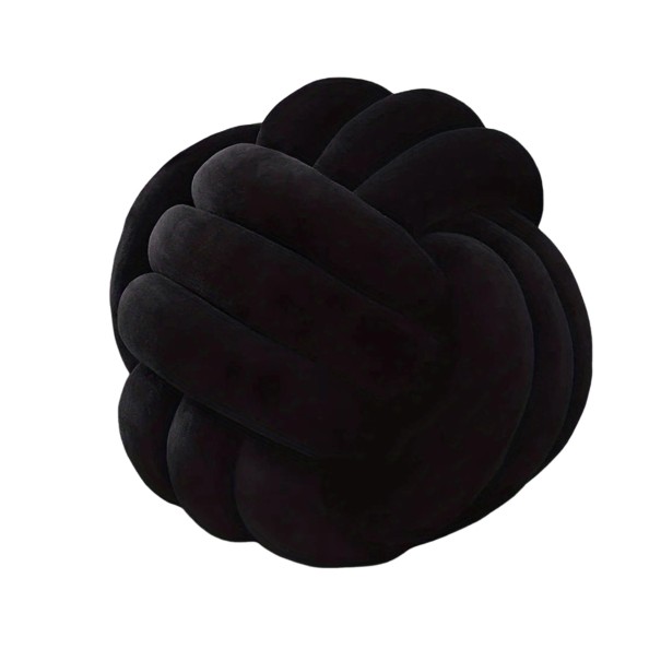 Dekorativ kudde i form av en knut Boll för säng eller soffa Mjuk designaccessoar tillverkad av plysch Hålfiberfyllning Hemtextilier svart