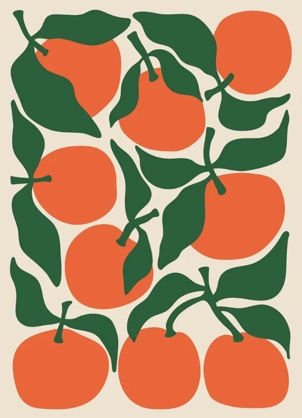 Dekorativ målning 30 x 40 cm Apelsiner Köksposter på bomullslärft Färgglad väggdekoration utan ram för inredning 1