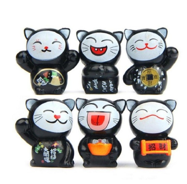 Dekorativ miniature lykkekat 6 stk. sort
