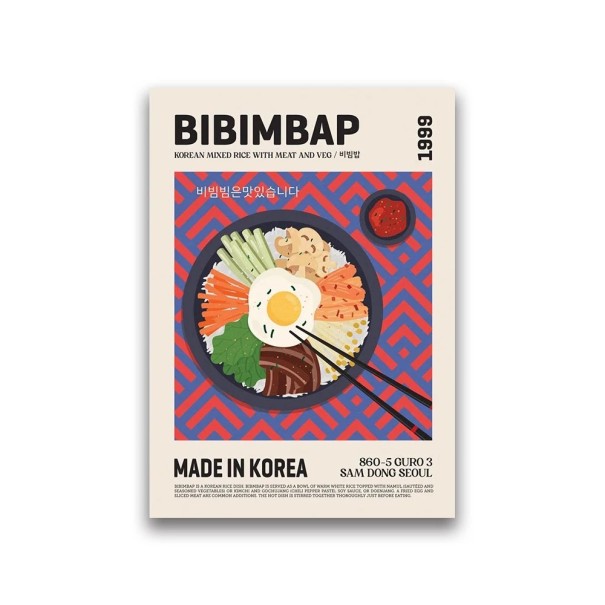 Dekoratív plakát 30 x 40 cm Bibimbap Világkonyha Ételkép Vászonnyomtatás Keret nélküli puha nyomtatás konyhába étterembe 1