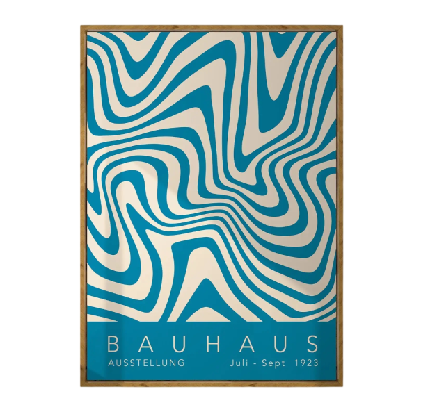 Dekoratív poszter 30 x 40 cm Bauhaus kék hullámok Geometriai absztrakt motívum Modern fali dekoráció vászonnyomtatás keret nélkül 1