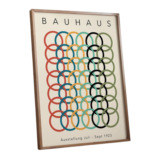 Dekoratív poszter 50 x 70 cm Absztrakt színes körök Bauhaus geometriai stílus Fali kép vászonra Puha kivitel Keret nélkül 1