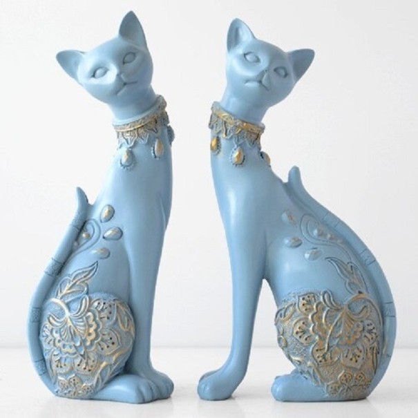 Dekoratív szobor macskáról 2 db világoskék