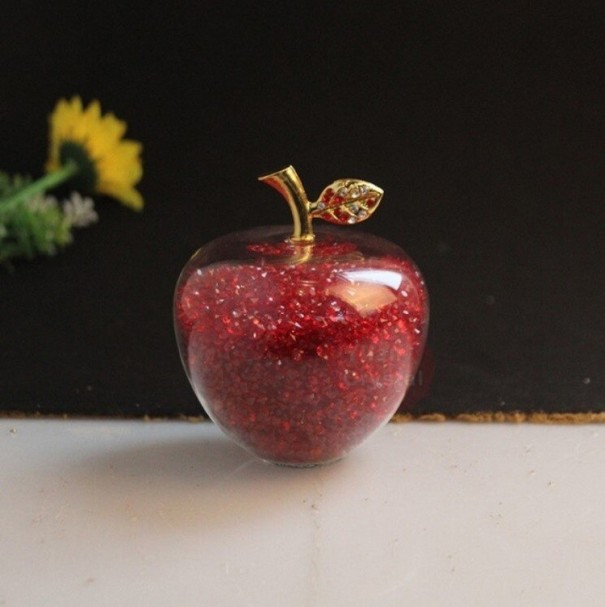 Dekoratív üveg alma kristályokkal piros S