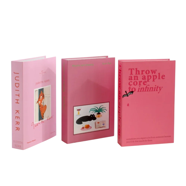 Dekorativa falska böcker 3 st Oöppningsbara rosa designböcker Konstbok modern heminredning 1