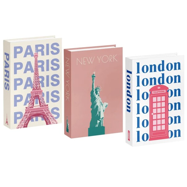 Dekorativa falska böcker Paris New York London oöppningsbar imitation av böcker färgglad inredningsdekoration till bibliotek hylla bord 1