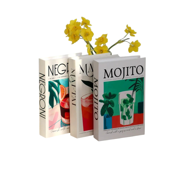 Dekorative falsche Bücher 3 Stück Nicht zu öffnende Dekorationen für das Interieur Cocktailmotiv Mojito Negroni stilvolles Design 1