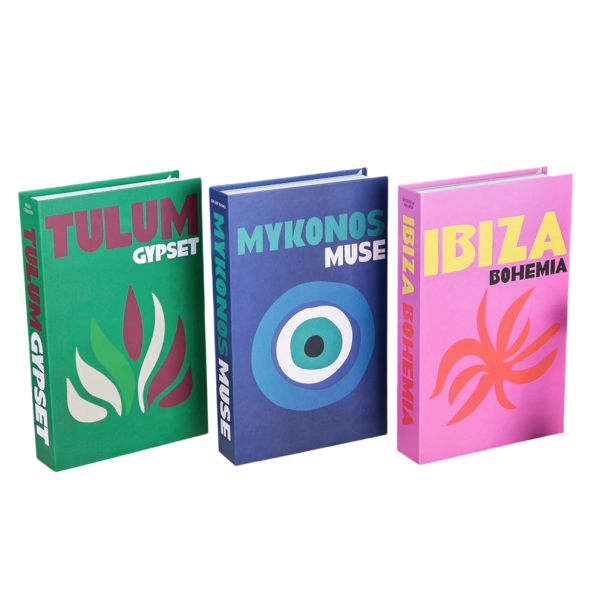 Dekorative falsche Bücher 3 Stück Unöffbare Designbücher Tulum Mykonos Ibiza Moderne Wohnraumdekoration 1
