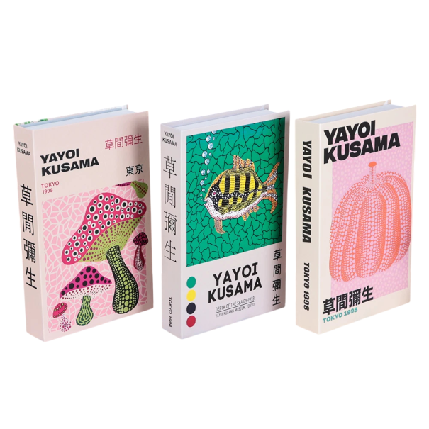 Dekorative falske bøger 3 stk Uåbnede kunstbøger Yayoi Kusama Tokyo kunst dekoration 1