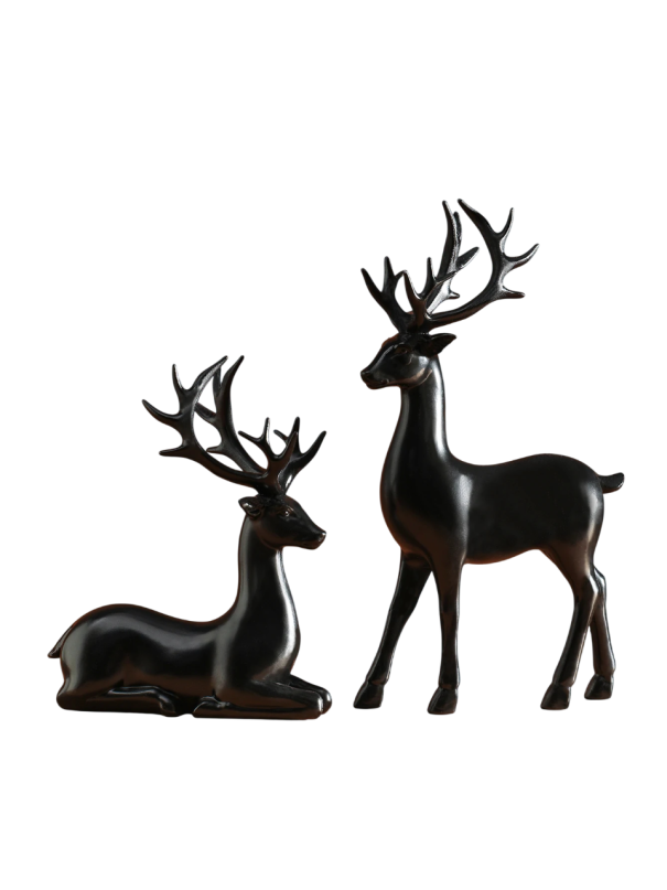 Dekorative Hirschfiguren matt 2 Stück 9x11 cm und 9x16 cm aus Harz moderne Dekoration für den Innenraum auf Regal und Kommode schwarz
