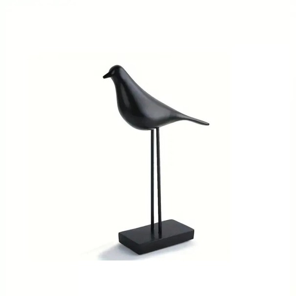 Dekorative Vogelstatue auf Sockel 24x7,9 cm aus Harz minimalistisches Design Dekoration für Innenräume auf Regal und Tisch schwarz