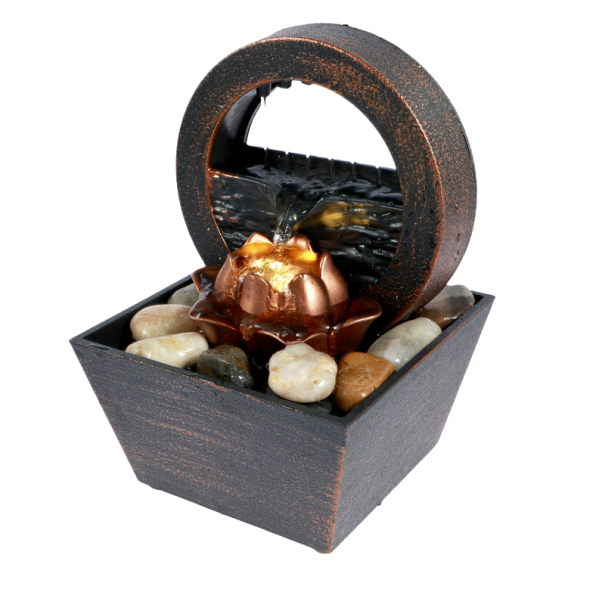 Dekorativer Hausbrunnen, bronzefarbener Lotus-Raumwasserbrunnen, leuchtende fließende Wasserdekoration, USB-betrieben, 17 x 11,5 x 11,5 cm 1