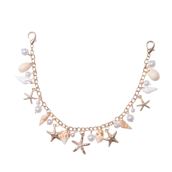Dekorativer Kettenanhänger für Handtaschen 31,5 cm Goldene Kette mit Perlen, Muscheln und Seesternen Metalllegierung Dekorativer modischer 1