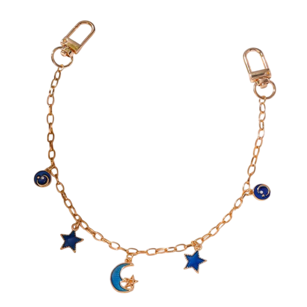Dekorativer Kettenanhänger für Handtaschen Goldene Kette mit blauem Mond und Sternen Metalllegierung Dekorativer modischer Kettenanhänger 1