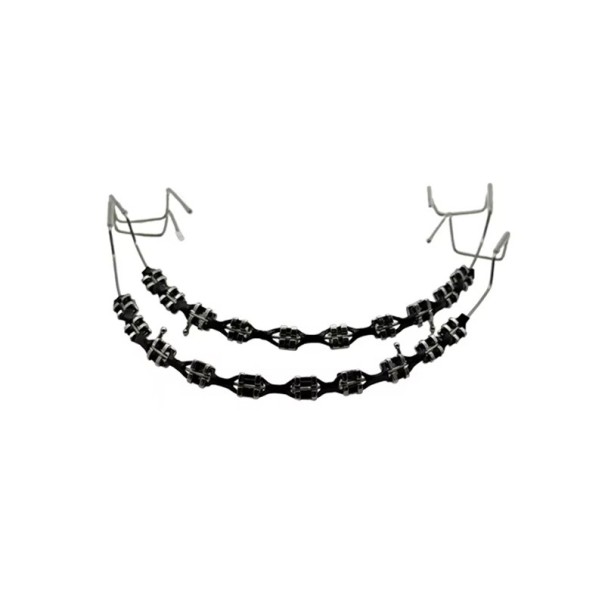 Dekoratívne zubné falošné rovnátka 5 x 4,6 cm Pár rovnátek s háčikom a kovovým drôtom Dočasná zubná ozdoba s krabičkou čierna