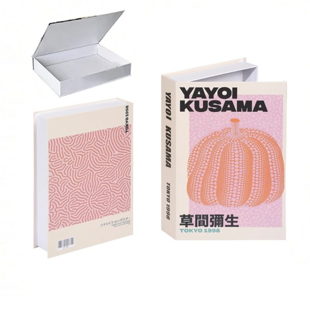 Dekorativní falešná kniha s úložným prostorem Yayoi Kusama – otevíratelná, bílá s designem dýně, skrytý prostor pro drobnosti 1