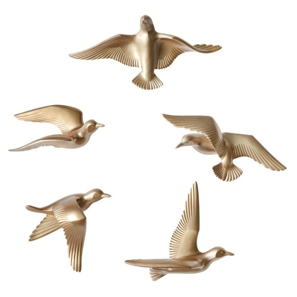 Dekorativní holubice na stěnu 5 ks zlatá