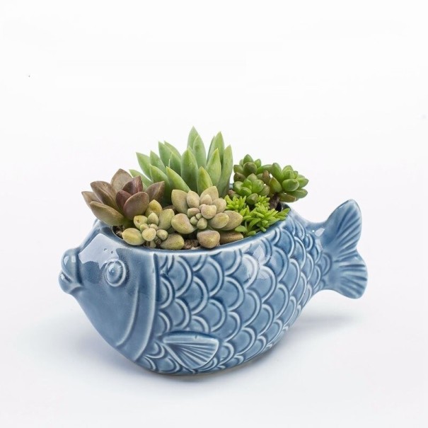 Dekorativní květináč ve tvaru ryby modrá 1