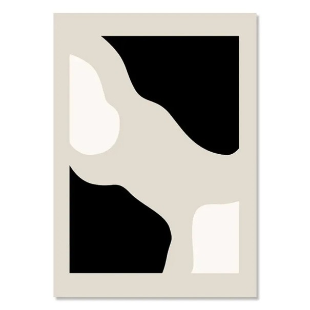 Dekorativní plakát na stěnu abstraktní minimalistické tvary 30 x 40 cm plátěný tisk černo-béžové provedení bez rámu interiér 1