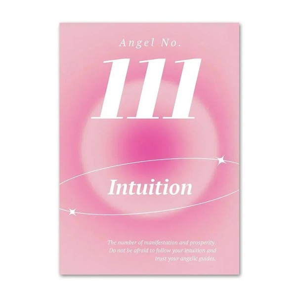 Dekorativní plakát na zeď andělské číslo 111 Intuition 30 x 40 cm tisk na plátno růžový design bez rámu dekorace interiéru 1