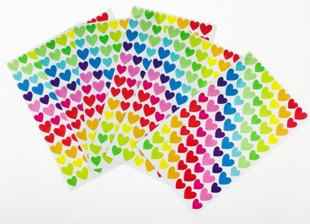 Dekorativní samolepky barevné srdce, hvězda, kruh - 6 listů srdce
