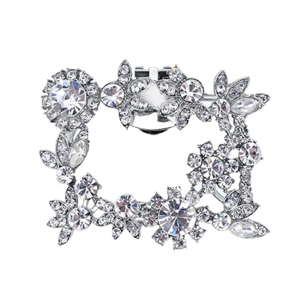 Dekorativní spona na lodičky zdobený obdélník s kamínky 6x5 cm kov stříbrná připínací klip ozdoba na boty elegantní doplněk 1