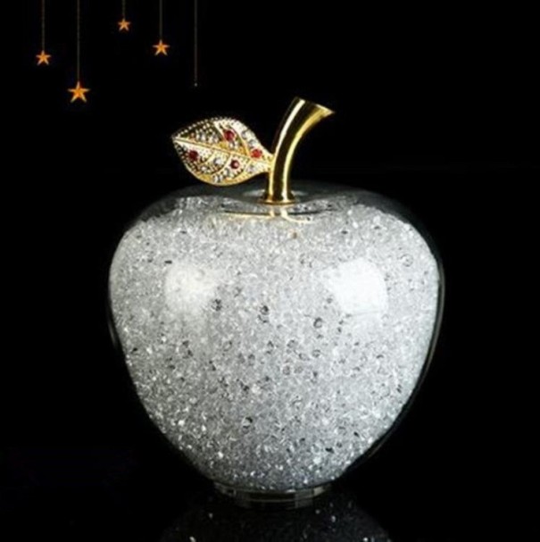 Dekorativt glasäpple med kristaller guld M