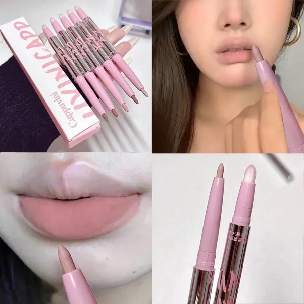 Delineador de labios de larga duración con pincel Lápiz labial y delineador de labios 2 en 1 mate Cosméticos a prueba de agua 5