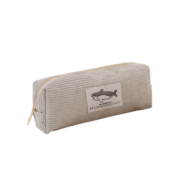 Delizioso astuccio con squalo Astuccio ricamato per matite Pochette in tessuto per bambini e ragazze Ritorno a scuola Accessori per scrivania Regalo grigio chiaro