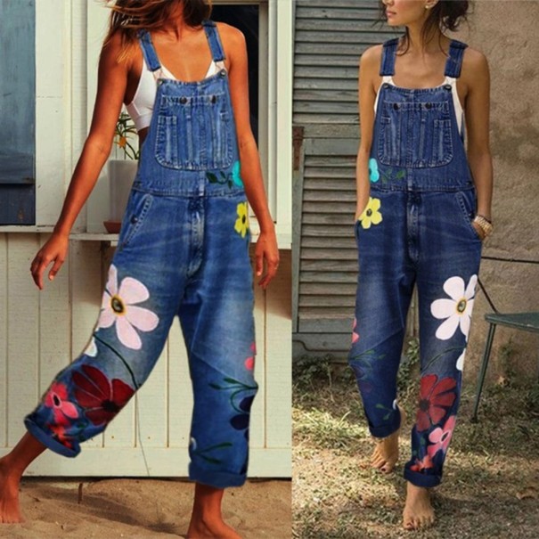 Denim jumpsuit för kvinnor med blommor