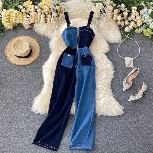 Denim jumpsuit för kvinnor med dragkedja A2585