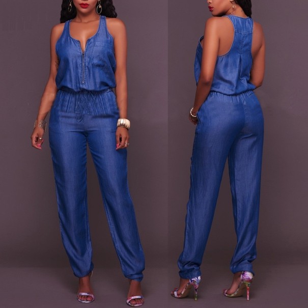 Denim jumpsuit för kvinnor med dragkedja