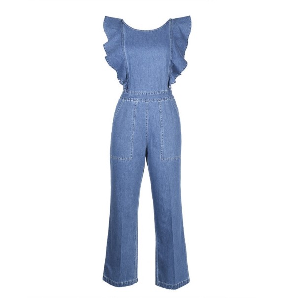 Denim jumpsuit för kvinnor med volanger L