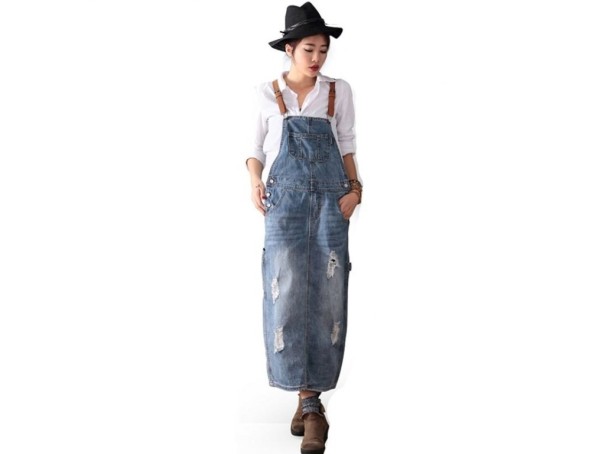Denim midimekko, jossa ruokalappu L