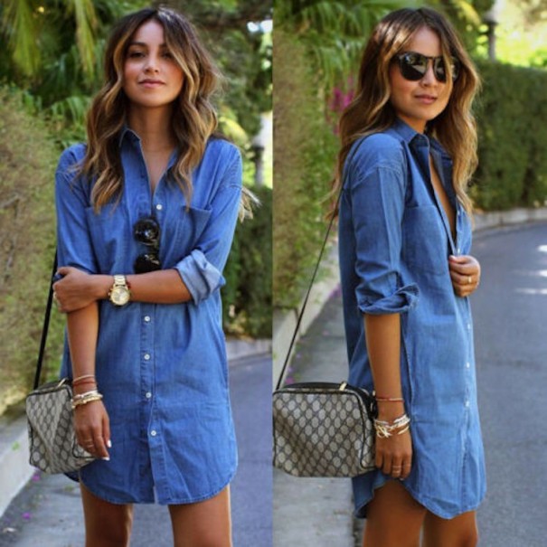 Denim overhemd mini-jurk