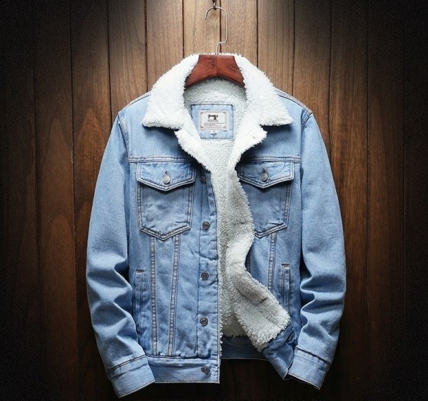 Denim vinterjacka för män med päls