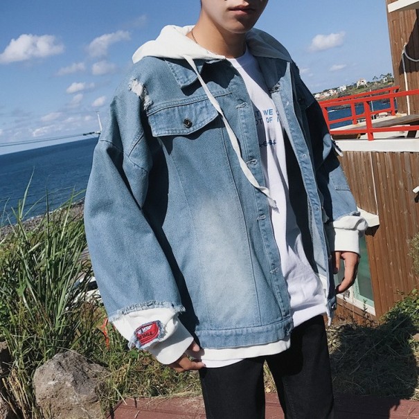 Denimjacka för herr med huva A1489
