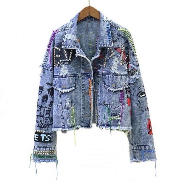 Denimjacka för kvinnor dekorerad A1893 L 1