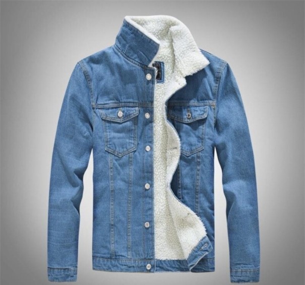 Denimjacka för män med pälskant blå M