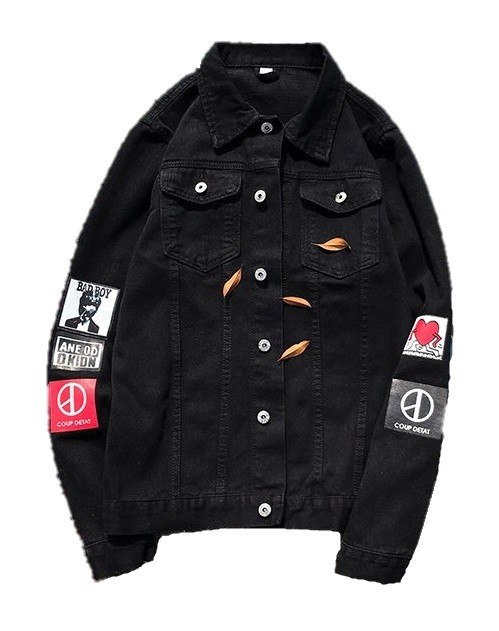 Denimjacka för män med tryck A1490 svart S