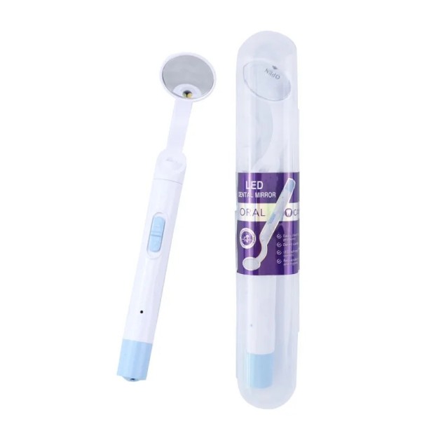 Dental LED Inspection Mirror 15.2 x 1.3 cm Portable Reusable Oral Mirror with Lighting for Dental Hygiene and Oral Care blue