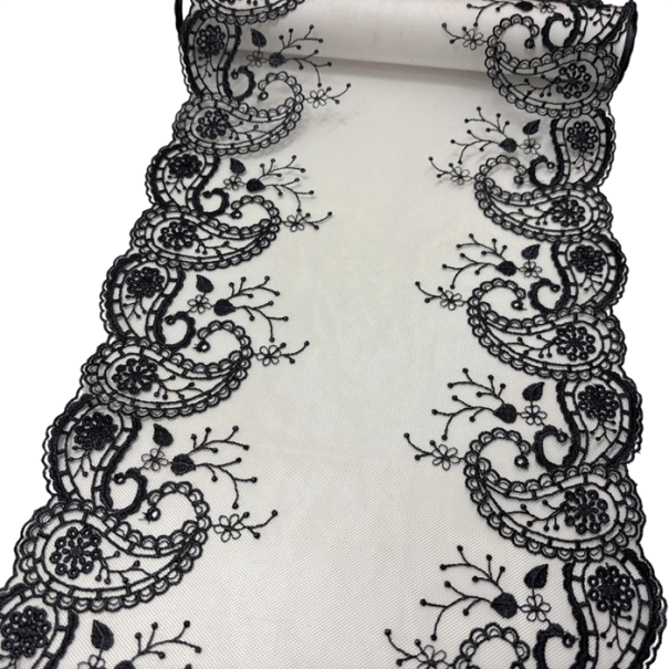 Dentelle brodée en tulle 24,5 x 91 cm Dentelle en polyester avec motif floral Tissu décoratif pour la couture de vêtements et décorations DIY 1