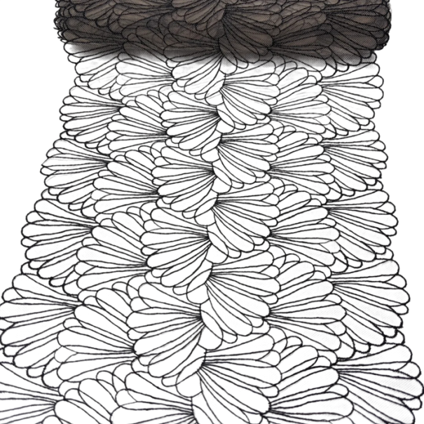 Dentelle brodée en tulle 25 x 91 cm Dentelle en polyester avec motif floral Tissu décoratif pour la couture de vêtements et décorations DIY 1