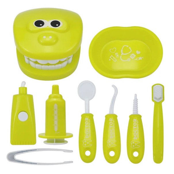 Dentist Play Set Children's Cleaning Dental Kit with Mouth Model Dental Care Tools Playing Doctor Dental Instruments yellow