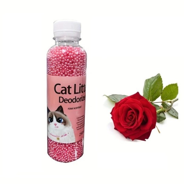 Deodoračné perličky do kočičieho steliva proti zápachu 250 ml absorpčné granule balenie výška 17 cm pre kočičiu toaletu Pink Rose