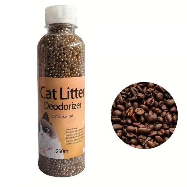 Deodorační perličky do kočičího steliva proti zápachu 250 ml absorpční granule balení výška 17 cm pro kočičí toaletu Coffee
