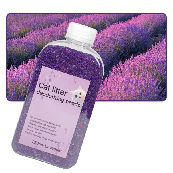 Deodorační perličky do kočičího steliva proti zápachu 350 ml absorpční granule balení 16 x 7 x 4 cm pro kočičí toaletu fialová